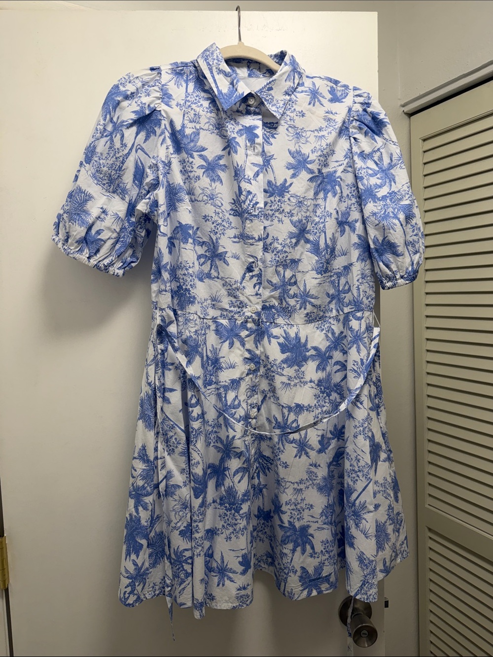a new day Blue and White Tropical-Print Mini Dress